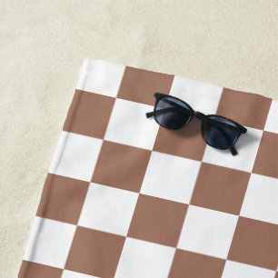 Serviette De Plage Carrés Checker mocha brun blanc géométrique rétro