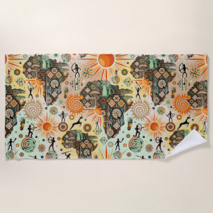 Serviette De Plage Carte d'Afrique Éléments Tribaux Décoratifs Motif