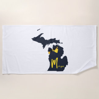 Serviette De Plage Carte de l'état de l'Université du Michigan Bleu e
