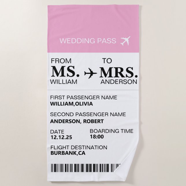 Serviette De Plage Carte d'embarquement moderne élégante personnalisé (Devant)
