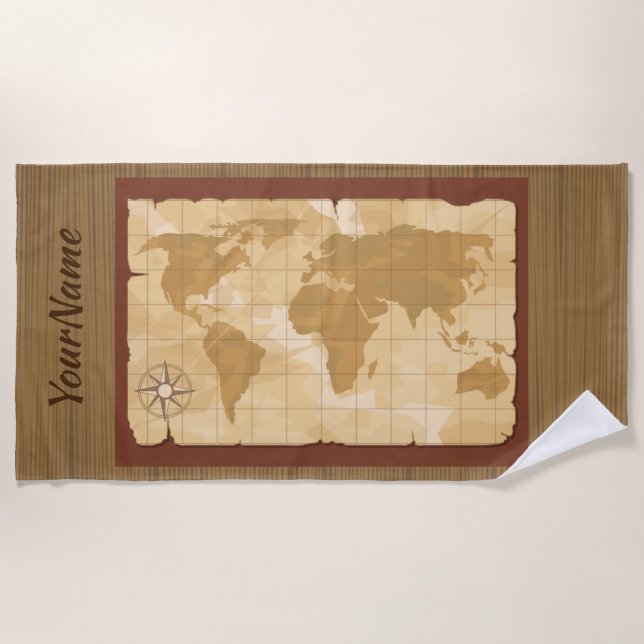 Serviette De Plage Carte du monde - Ajouter votre nom - (Devant)