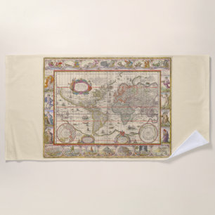 Serviette De Plage Carte du monde médiéval (par Willem Blaeu)