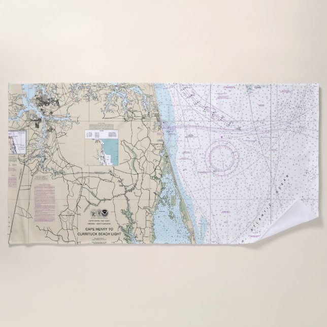 Serviette De Plage Carte marine légère Cape Henry à Currituck Beach (Devant)