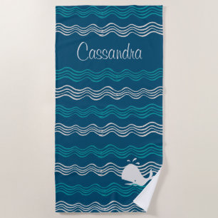 Serviette De Plage Cartoon côtier Baleine Océan Bleu et vagues