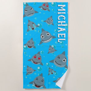 Serviette De Plage Cartoon de requin mignon Motif sous-marin