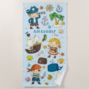 Serviette De Plage Cartoon Pirates Island Ship Kids Beach Towne