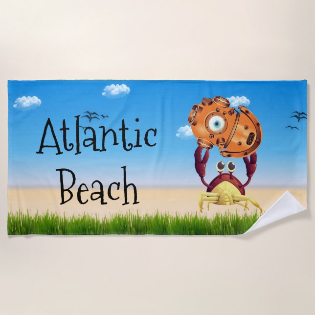 Serviette De Plage Casque de plongée de Crabe mignon personnalisé (Devant)