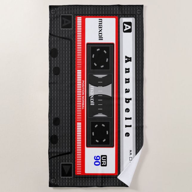 Serviette De Plage Cassette de la vieille école géante Personnalisez  (Devant)