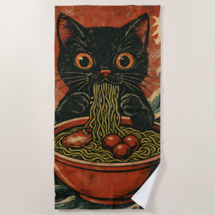Serviette De Plage Cat Ramen Japonais drôle Graphisme Kawaii Cat Anim