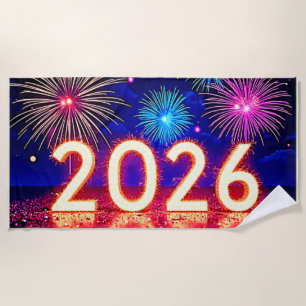 Serviette De Plage Célébrez 2026 : Conception d'étincelle d'avenir ra