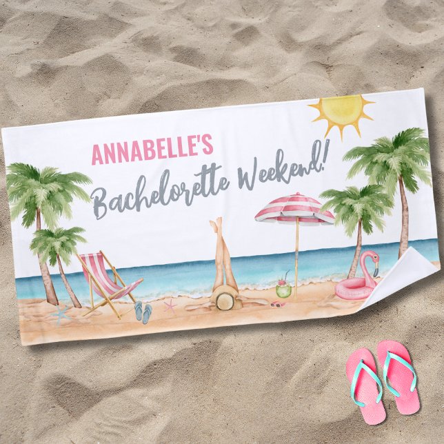 Serviette De Plage Célibataire d'été Nom Tropical (Watercolor Bachelorette Party Tropical Beach Towel)