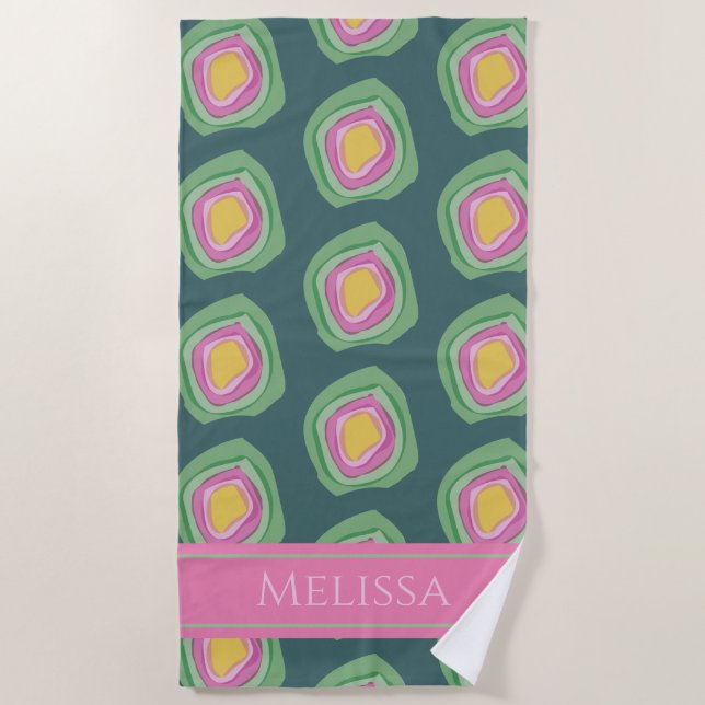 Serviette De Plage Cercles Abstraits rose vert personnalisé (Devant)