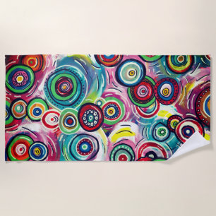 Serviette De Plage Cercles colorés et torsades Art Abstrait original