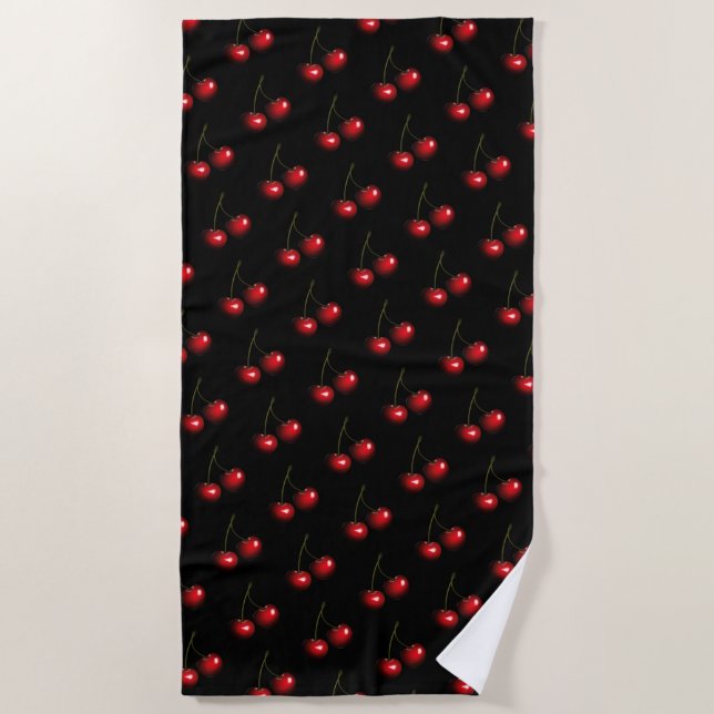 Serviette De Plage Cerises rouges sucrées foncées (Devant)