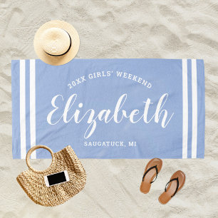Serviette De Plage Chambray bleu Week-end entre filles Monogramme Nom