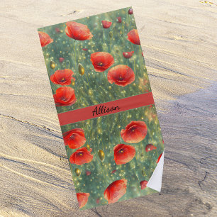 Serviette De Plage Champ lumineux de pavots rouges, personnalisable