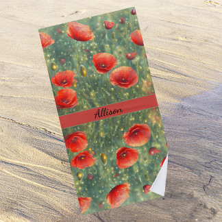 Serviette De Plage Champ lumineux de pavots rouges, personnalisable