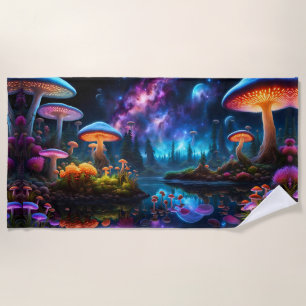 Serviette De Plage Champignons Aliens bioluminescents sur une planète