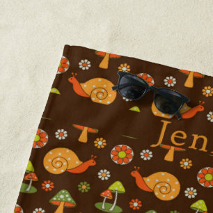 Serviette De Plage Champignons et escargots Retro Cottagecore Personn