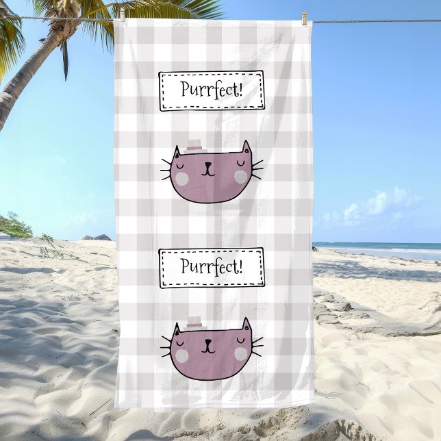 Serviette De Plage Charming Chat Purrfect Buffalo plaid (Créateur téléchargé)