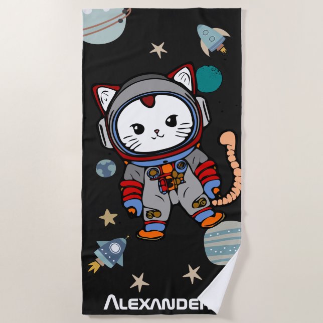 Serviette De Plage Chat astronaute mignon dans l'espace (Devant)