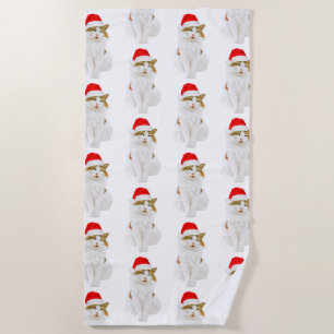 Serviette De Plage Chat avec Casquette Père Noël