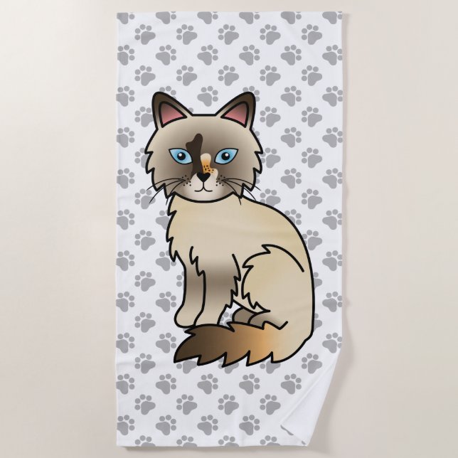 Serviette De Plage Chat Birman écaille de tortue / Ragdoll mignon & p (Devant)