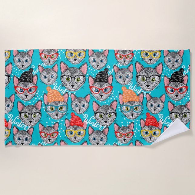 Serviette De Plage Chat dans le casquette (Devant)