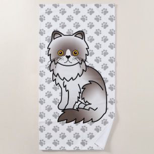 Serviette De Plage Chat de dessin animé mignon persan bicolore lilas