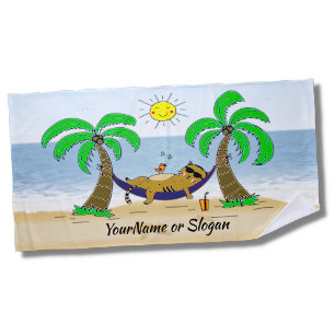 Serviette De Plage Chat de gingembre sur Hammock avec palmiers Sable