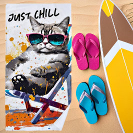 Serviette De Plage Chat d'été cool personnalisé