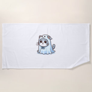Serviette De Plage Chat en costume fantôme pour Halloween _1