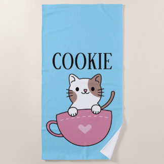 Serviette De Plage Chat en tasse personnalisé 