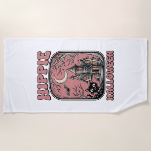 Serviette De Plage Chat Halloween Hippie Maison Hantée Design Vintage