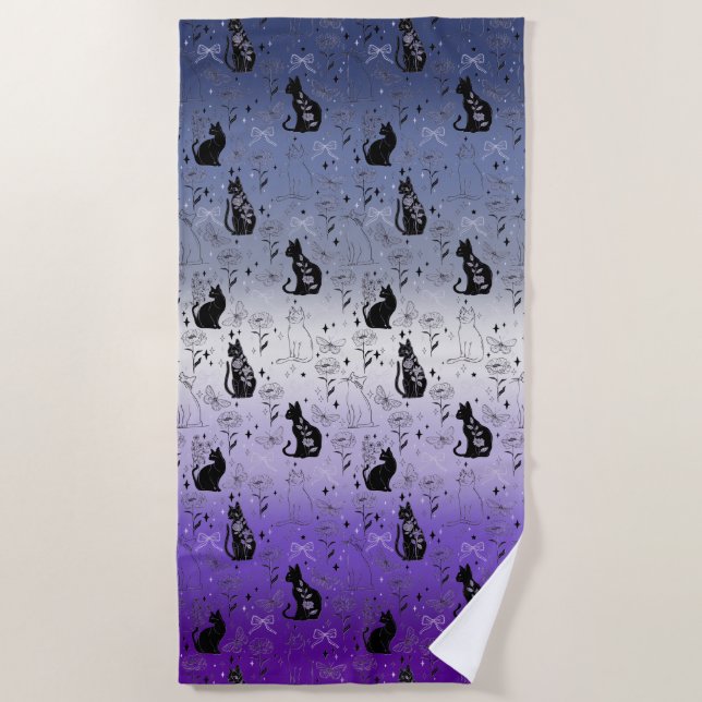 Serviette De Plage Chat noir Pride Bouton Lesbienne - Mystical Witchy (Devant)