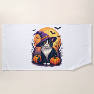 Serviette De Plage Chat Noir Rétro Halloween Costume Citrouille Pour