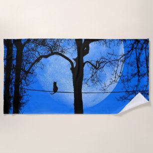 Serviette De Plage Chat sur un fil Lune Bleue