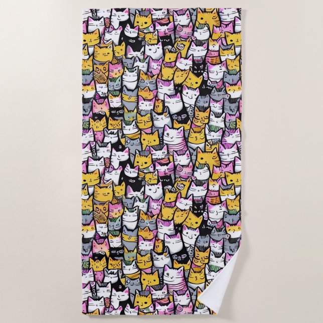 Serviette De Plage Chat visage mignonette kittie animaux motif doodé (Devant)