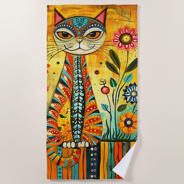 Serviette De Plage Chat Whimsical (Devant)