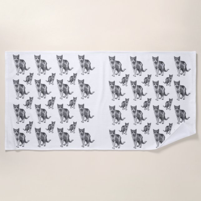 Serviette De Plage Chaton gris (Devant)