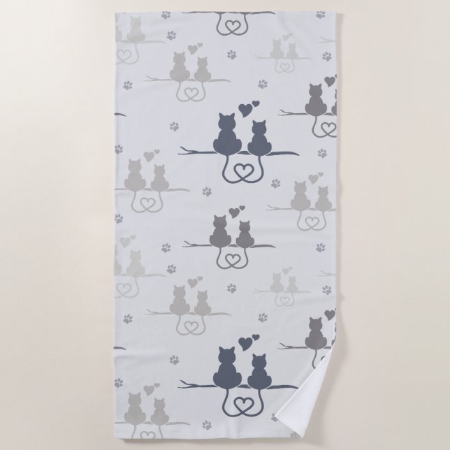 Serviette De Plage Chats en amour Animaux modernes Silhouette Motif (Devant)