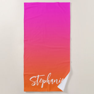 Serviette De Plage Chaud Magenta rose brillant Orange Ombre Nom du sc