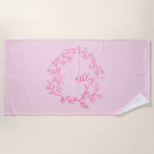 Serviette De Plage Chaud rose moderne Script Girl Monogramme Nom