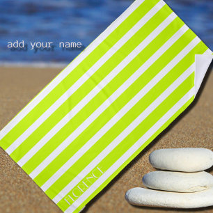 Serviette De Plage chaux électrique & rayures de cabane blanche perso