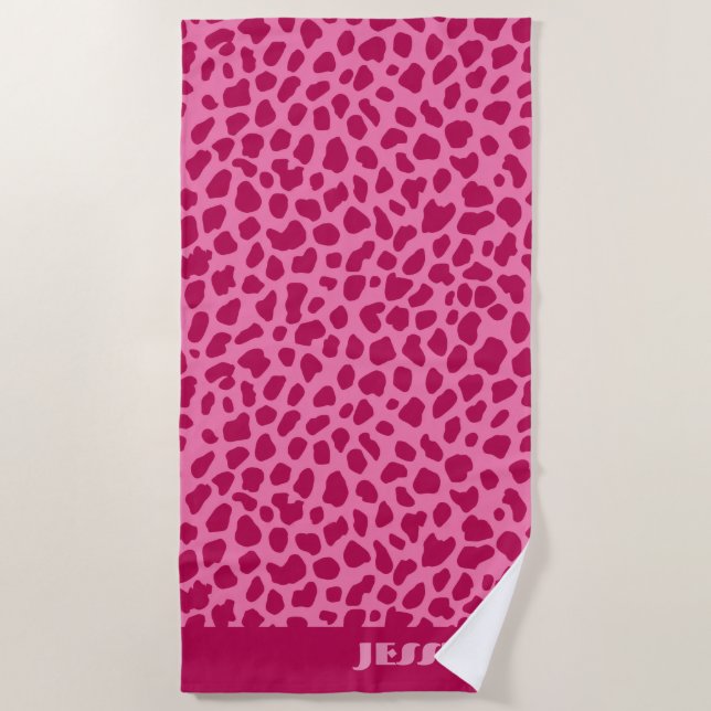 Serviette De Plage Cheetah rose Imprimer Retro Chic y2k Nom esthétiqu (Devant)