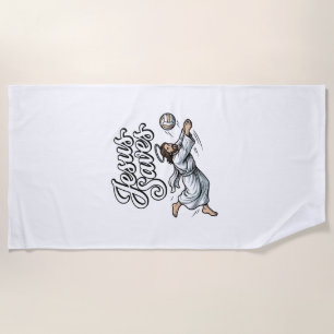 Serviette De Plage Chemise chrétienne vintage Jésus Sauve Volleyball