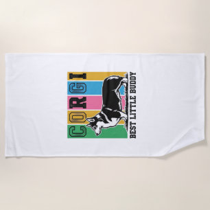 Serviette De Plage Chemise d'amour Corgi Gravure vintage Silhouette d