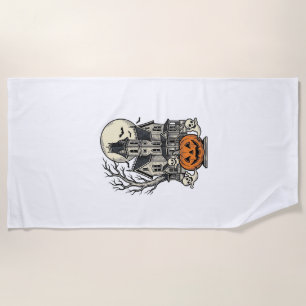 Serviette De Plage Chemise de Maison Hantée Gravure Vintage Halloween