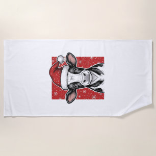 Serviette De Plage Chemise de Noël vintage vache chapeau de Père Noël