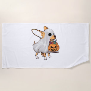 Serviette De Plage Chemise Halloween du Citrouille fantôme du Chihuah